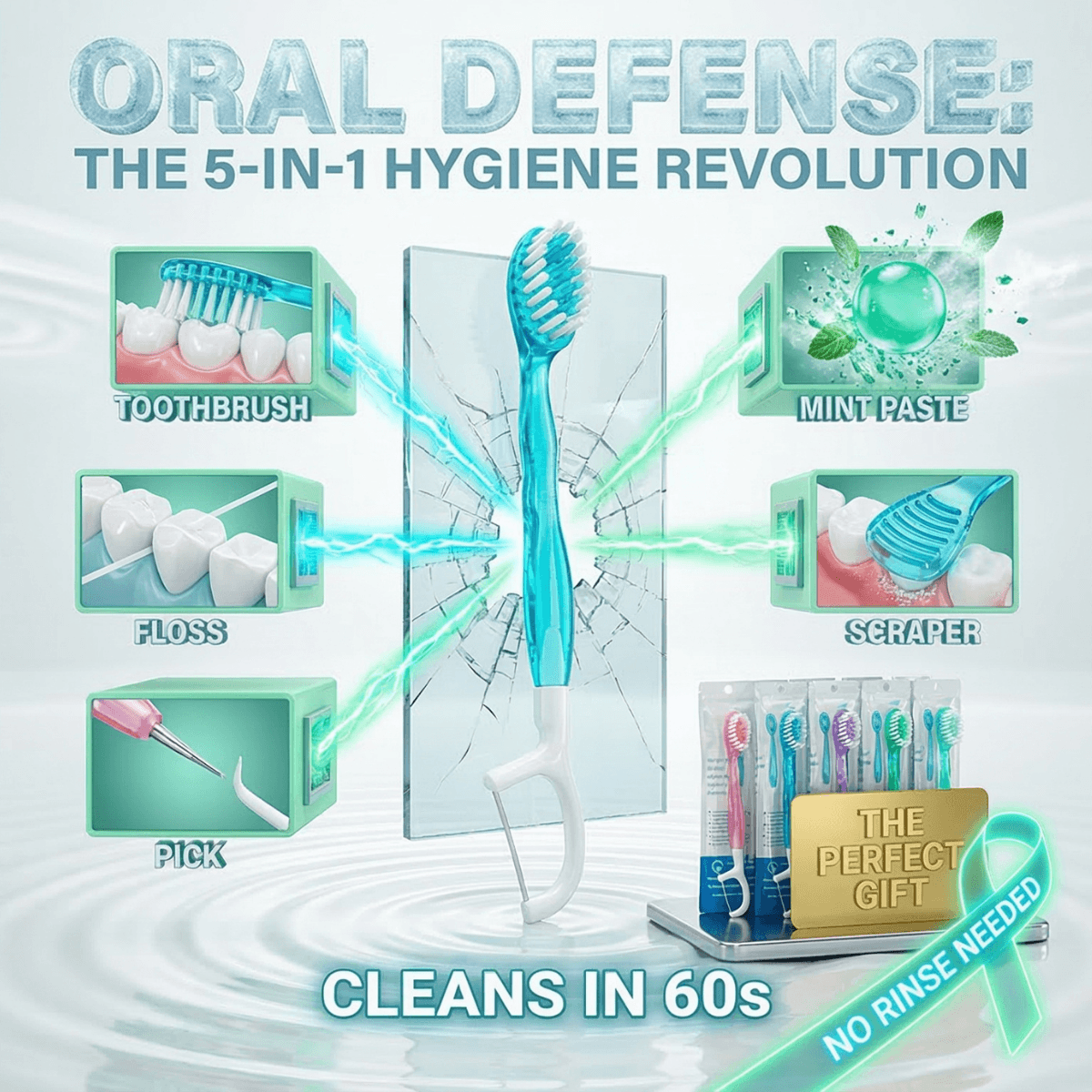 Complete 5-in-1 Travel Smile Set: Mini Toothbrush, Floss, Tongue Scraper & Toothpick