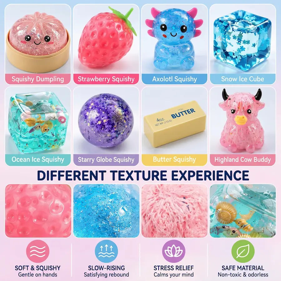 8-PIECE MYSTERY SQUISHY BOX: YOUR ANTI-STRESS TACTILE ECOSYSTEM