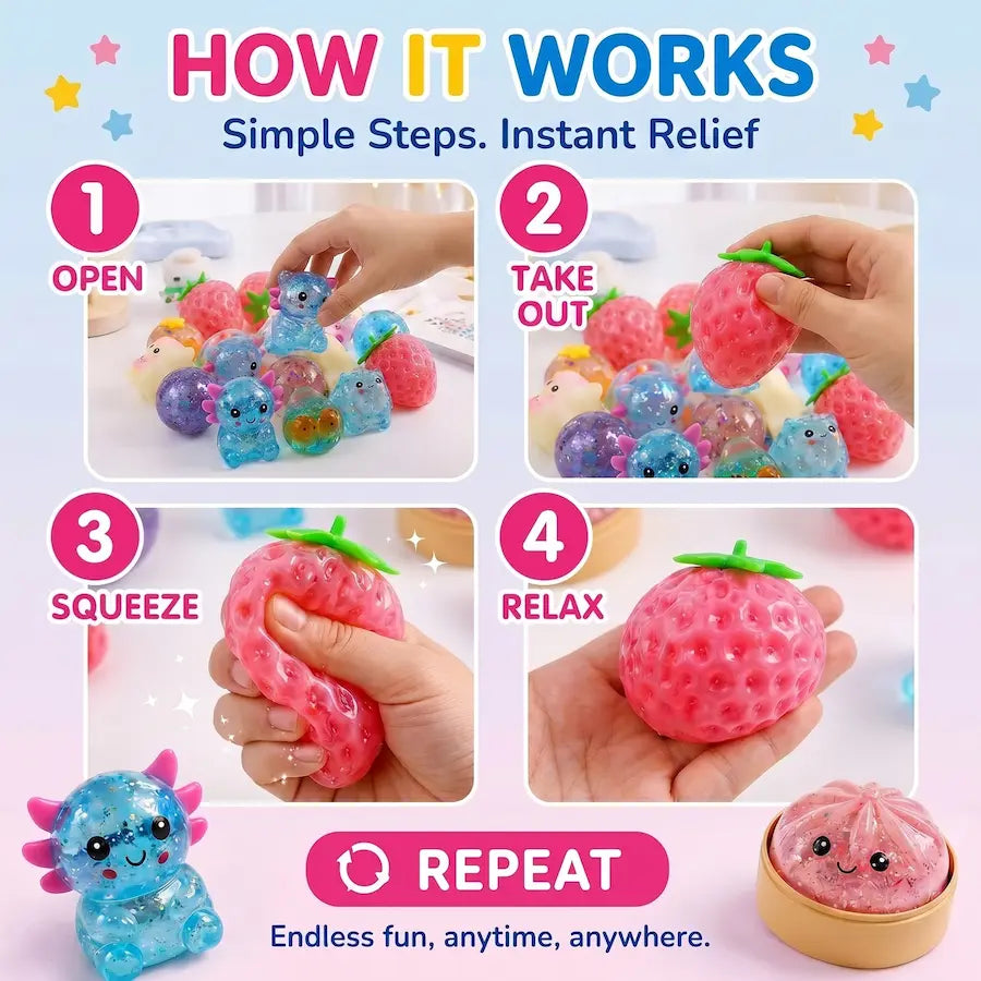 8-PIECE MYSTERY SQUISHY BOX: YOUR ANTI-STRESS TACTILE ECOSYSTEM