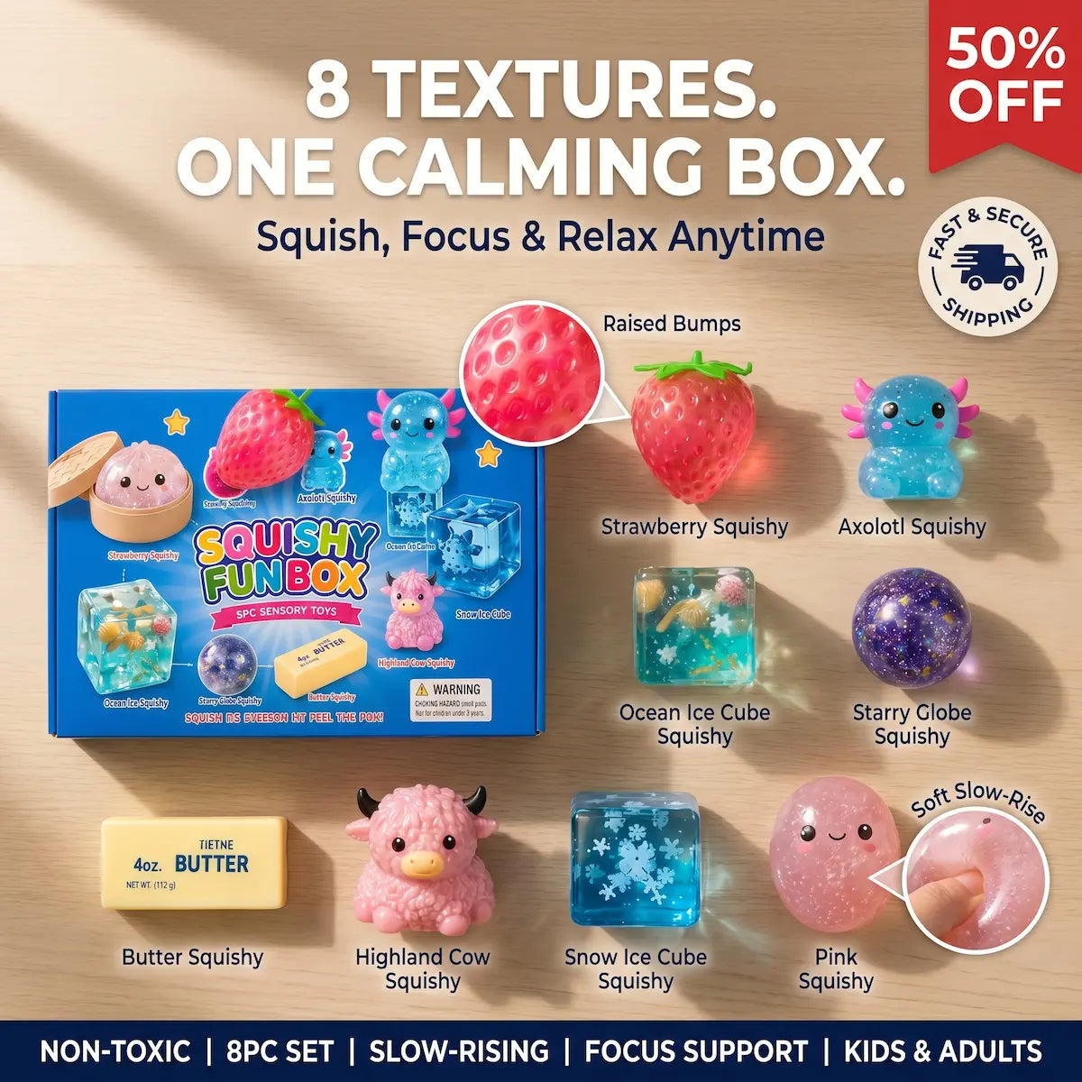 8-PIECE MYSTERY SQUISHY BOX: YOUR ANTI-STRESS TACTILE ECOSYSTEM